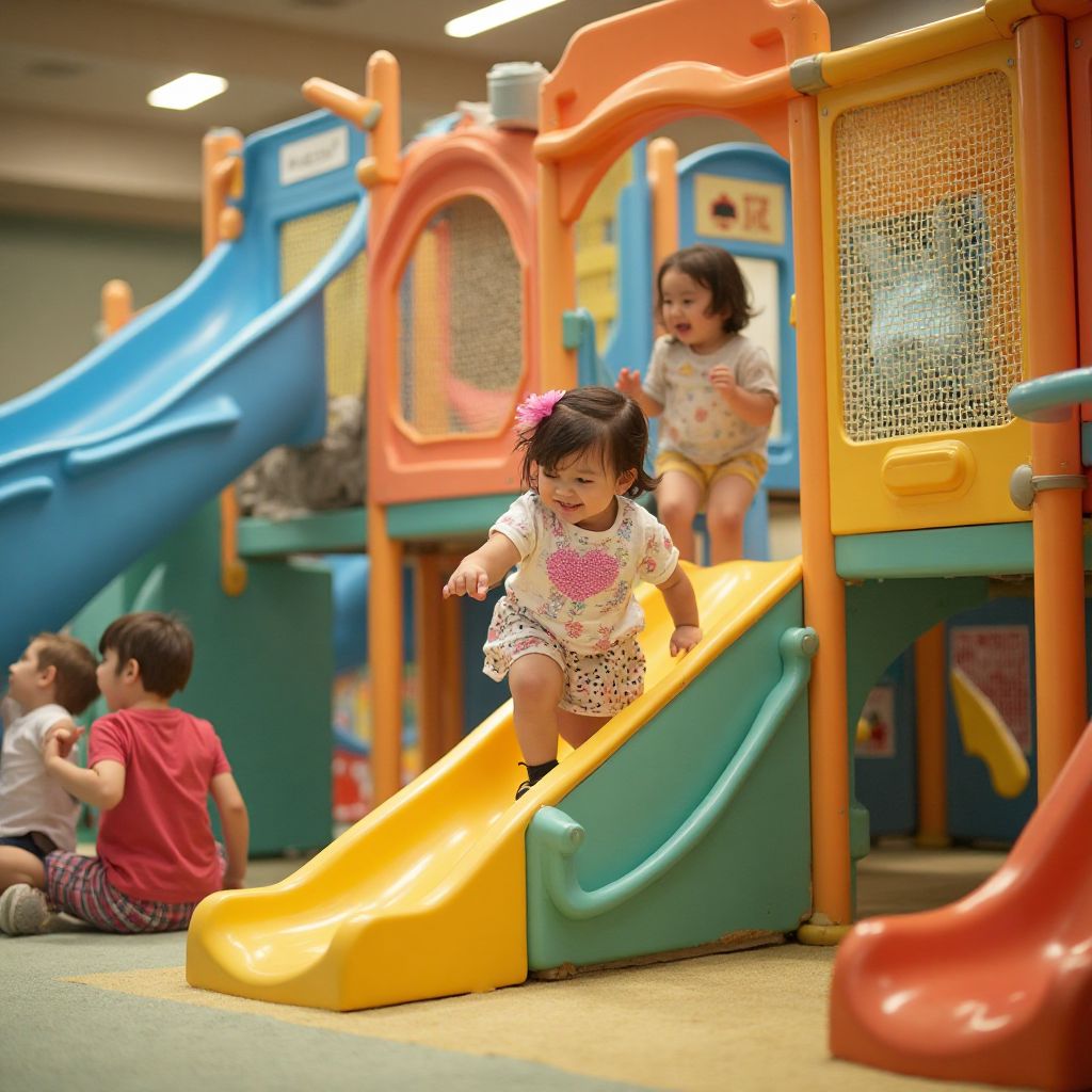 Children playing in safe indoor playground