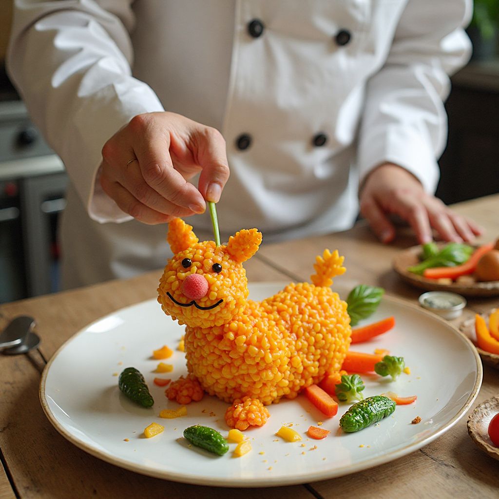 Chef preparing special kids meal with creative presentation